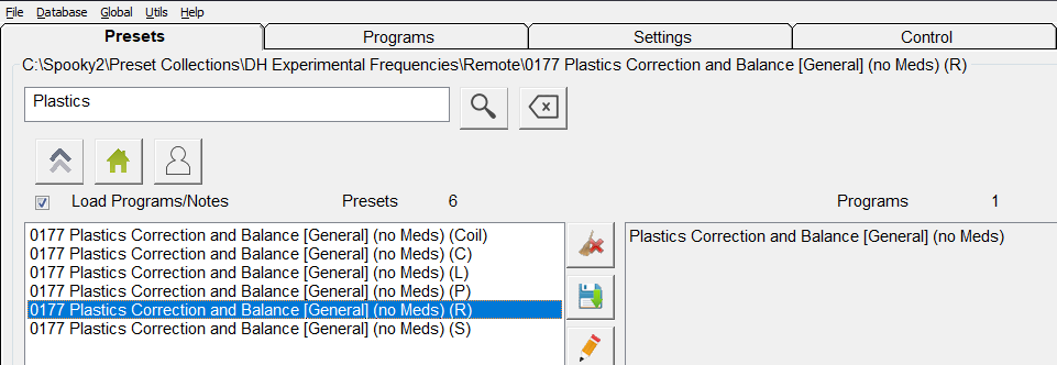Spooky2 Preset Tab: Plastics Correction and Balance