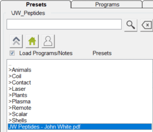 JW Peptides in der Spooky2 Software