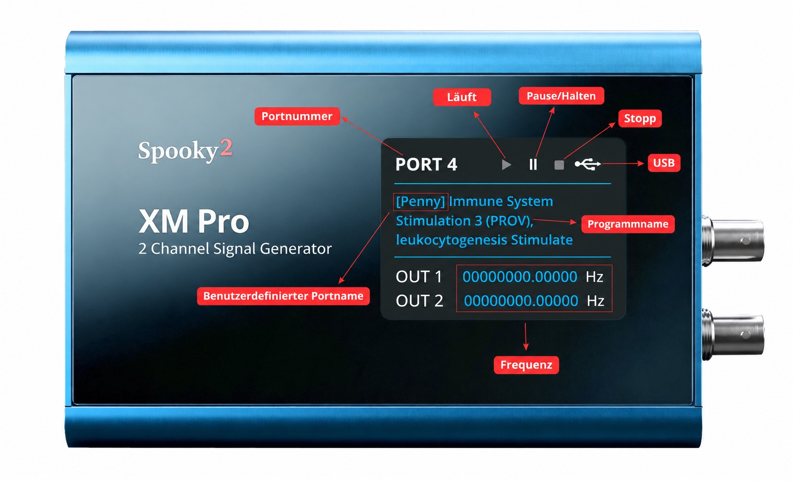 Spooky2 XM Pro Display Bedienung auf Deutsch
