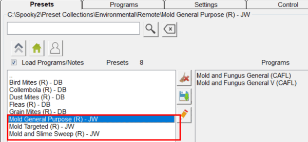 Mold Preset in der Spooky2 Software